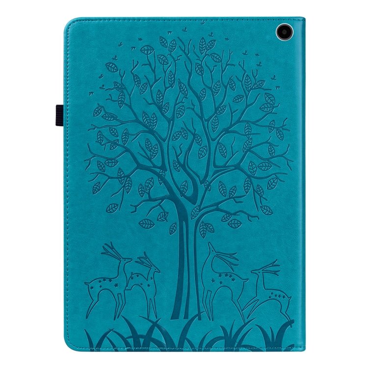 For Amazon Fire Max 11 Tree & Deer Embossed Leather Tablet Case(Blue) - Amazon by PMC TechLife | Online Shopping South Africa | PMC TechLife | Buy Now Pay Later Mobicred