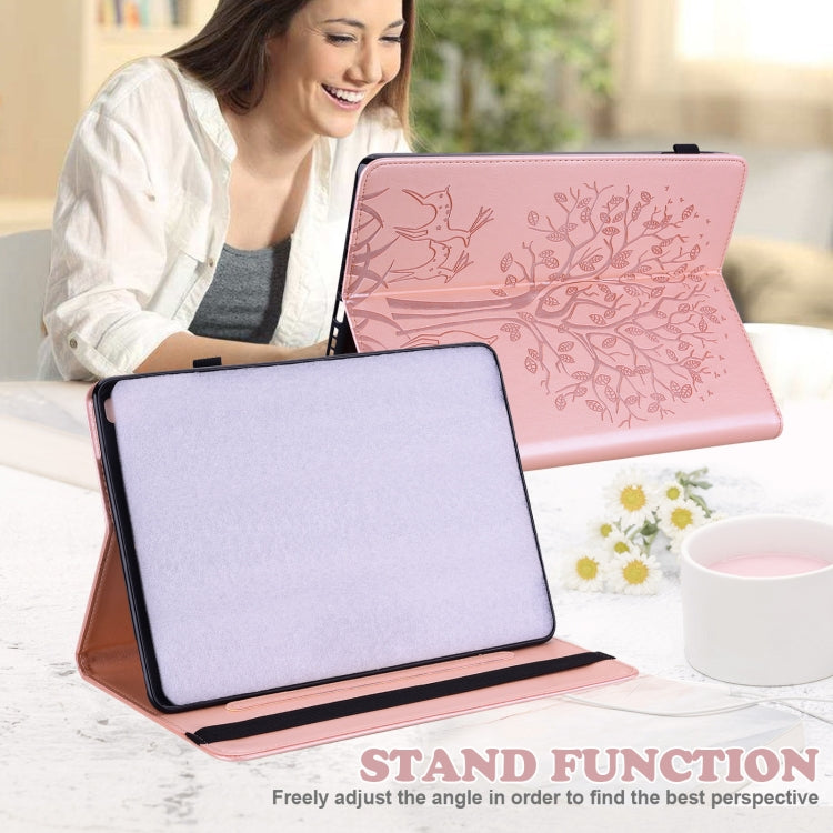 For Amazon Fire Max 11 Tree & Deer Embossed Leather Tablet Case(Pink) - Amazon by PMC TechLife | Online Shopping South Africa | PMC TechLife | Buy Now Pay Later Mobicred