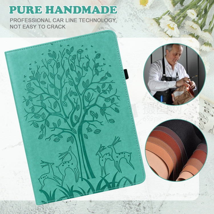 For Amazon Fire Max 11 Tree & Deer Embossed Leather Tablet Case(Green) - Amazon by PMC TechLife | Online Shopping South Africa | PMC TechLife | Buy Now Pay Later Mobicred