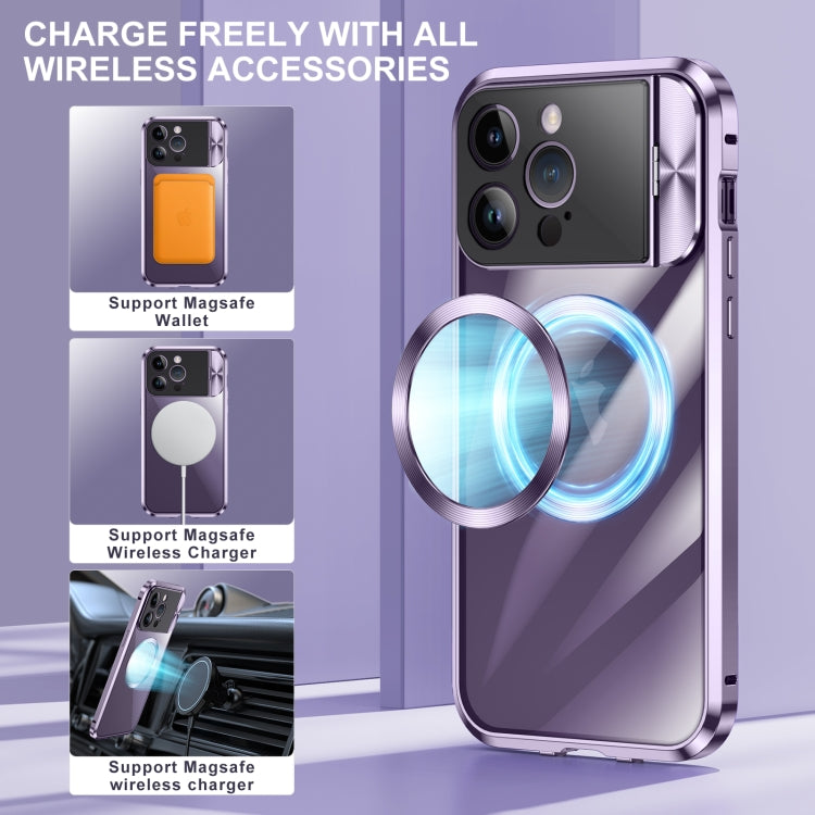 For iPhone 14 Pro Max Large Window Holder MagSafe Magnetic Metal Phone Case(Yellow) - iPhone 14 Pro Max Cases by PMC TechLife | Online Shopping South Africa | PMC TechLife