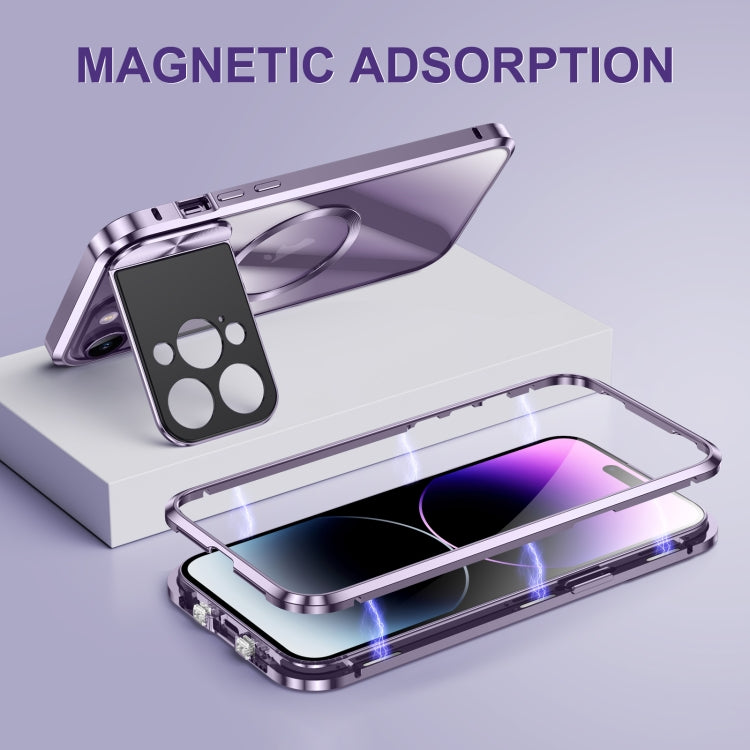 For iPhone 15 Pro Large Window Holder MagSafe Magnetic Metal Phone Case(Purple) - iPhone 15 Pro Cases by PMC TechLife | Online Shopping South Africa | PMC TechLife