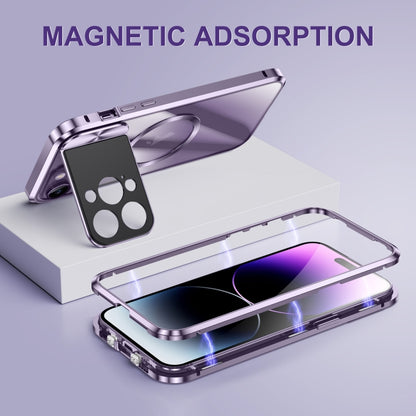 For iPhone 15 Large Window Holder MagSafe Magnetic Metal Phone Case(Purple) - iPhone 15 Cases by PMC Jewellery | Online Shopping South Africa | PMC Jewellery