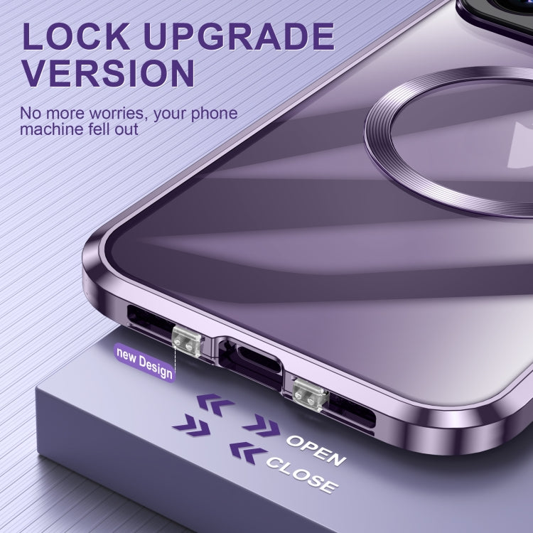 For iPhone 14 Pro Large Window Holder MagSafe Magnetic Metal Phone Case(Silver) - iPhone 14 Pro Cases by PMC TechLife | Online Shopping South Africa | PMC TechLife