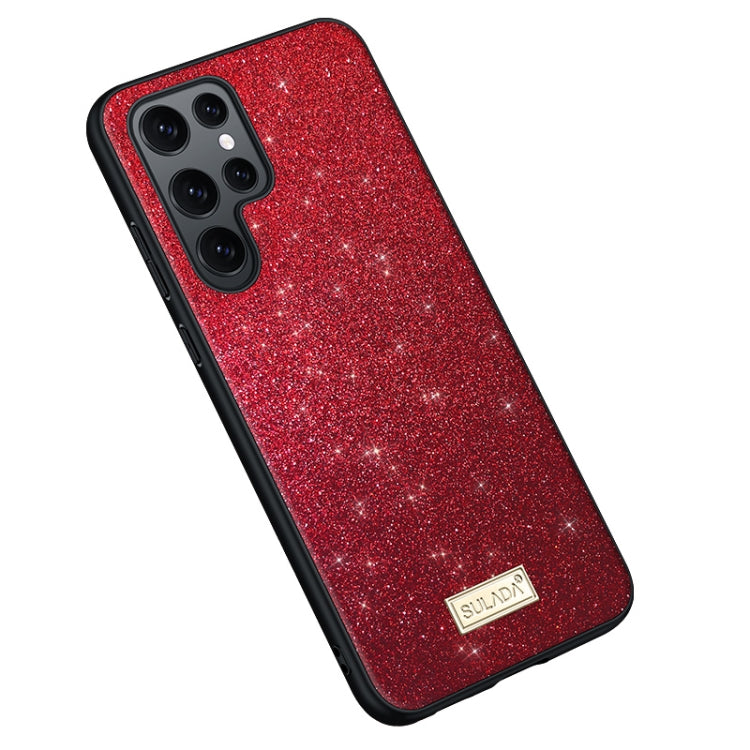 For Samsung Galaxy S25 Ultra 5G SULADA Glittery TPU Hybrid Handmade Leather Phone Case(Red) - Galaxy S25 Ultra 5G Cases by SULADA | Online Shopping South Africa | PMC Jewellery | Buy Now Pay Later Mobicred