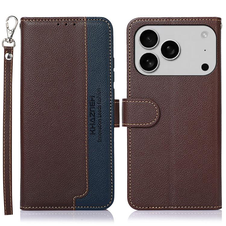 For iPhone 17 Pro KHAZNEH Litchi Texture Leather RFID Phone Case(Brown) - free shipping - PMc TechLife - Order now!