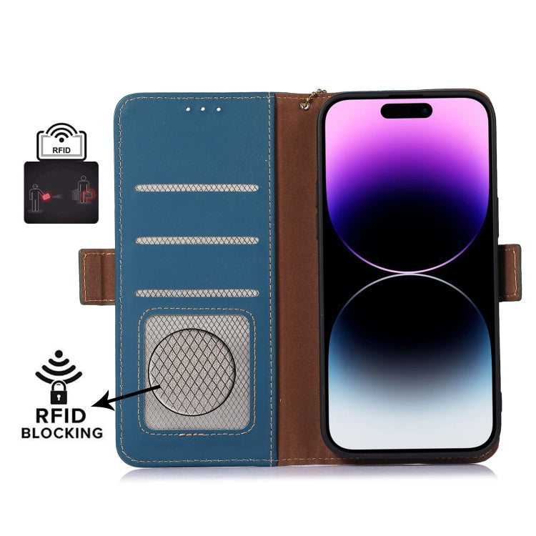 For iPhone 16 Pro Genuine Leather Magnetic RFID Leather Phone Case(Blue) - iPhone 16 Pro Cases by PMC Jewellery | Online Shopping South Africa | PMC Jewellery | Buy Now Pay Later Mobicred