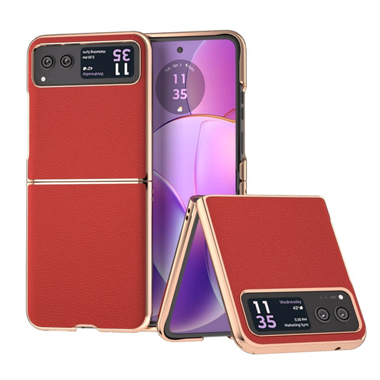 For Motorola Razr 40 Nano Plating Genuine Leather Luolai Series Phone Case(Red) - Motorola Cases by PMC Jewellery | Online Shopping South Africa | PMC Jewellery | Buy Now Pay Later Mobicred