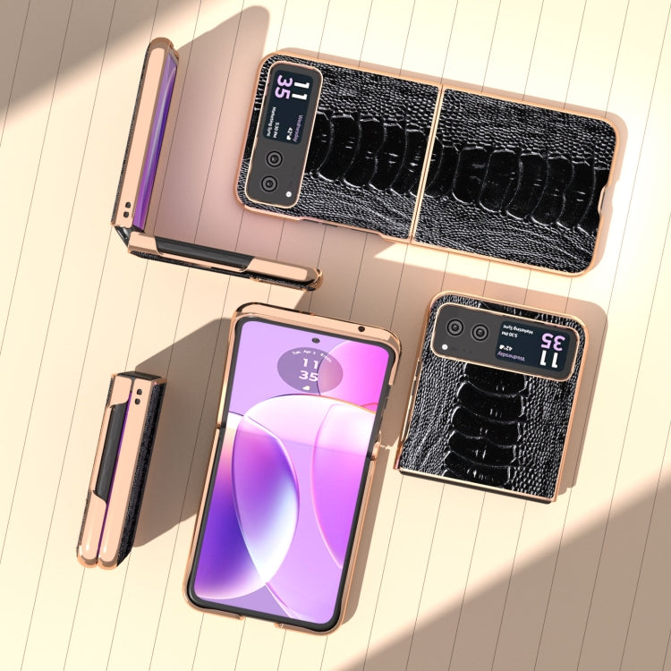 For Motorola Razr 40 Nano Plating Genuine Leather Weilai Series Phone Case(Black) - Motorola Cases by PMC TechLife | Online Shopping South Africa | PMC TechLife | Buy Now Pay Later Mobicred