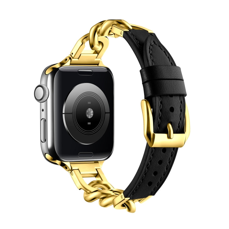 For Apple Watch SE 40mm Chain Genuine Leather Watch Band, Size: S(Gold Black) - free shipping - PMC TechLife - Order now!