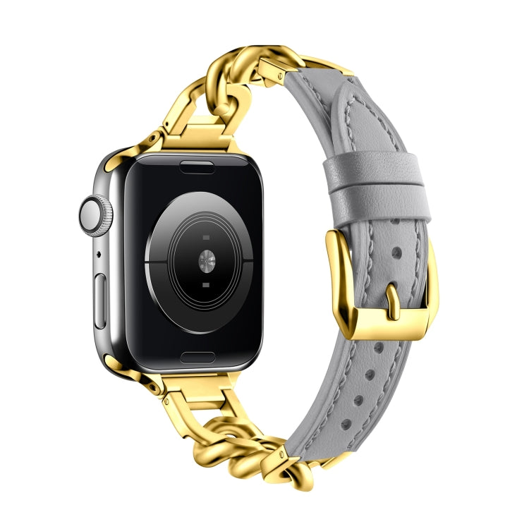 For Apple Watch Series 2 38mm Chain Genuine Leather Watch Band, Size: S(Gold Grey) - free shipping - PMC TechLife - Order now!