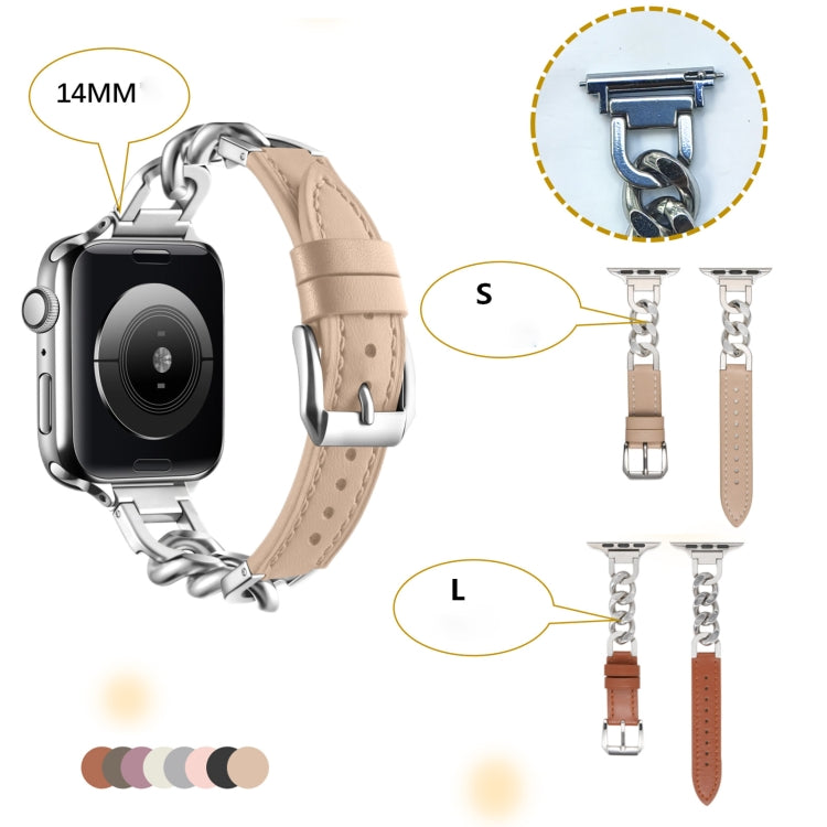 For Apple Watch 38mm Chain Genuine Leather Watch Band, Size: S(Gold Black) - free shipping - PMC TechLife - Order now!