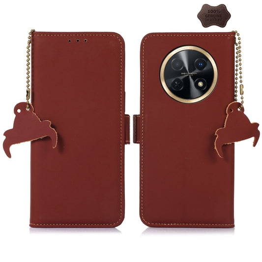 For Huawei Enjoy 60X / Nova Y91 4G Genuine Leather Magnetic RFID Leather Phone Case(Coffee) - Huawei Cases by PMC Jewellery | Online Shopping South Africa | PMC Jewellery | Buy Now Pay Later Mobicred