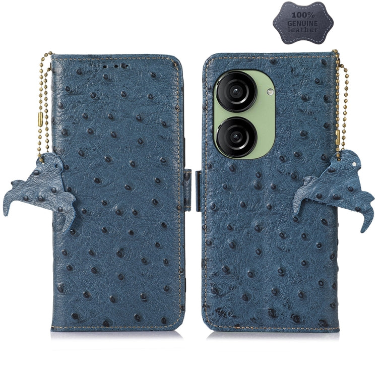 For Asus Zenfone 10 / Zenfone 9 Ostrich Pattern Genuine Leather RFID Phone Case(Blue) - ASUS Cases by PMC TechLife | Online Shopping South Africa | PMC TechLife | Buy Now Pay Later Mobicred