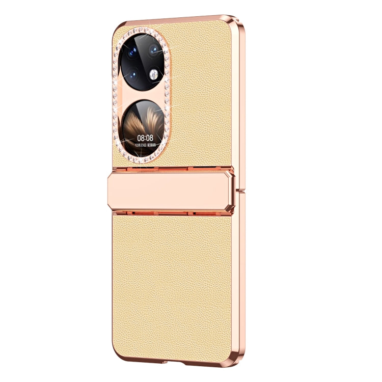 For Huawei P50 Pocket Plated Plain Leather Folding Phone Case with Hinge(Gold) - Huawei Cases by PMC TechLife | Online Shopping South Africa | PMC TechLife | Buy Now Pay Later Mobicred