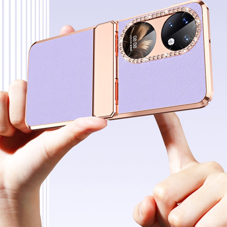 For Huawei P50 Pocket Plated Plain Leather Folding Phone Case with Hinge(Purple) - free shipping - PMC TechLife - Order now!