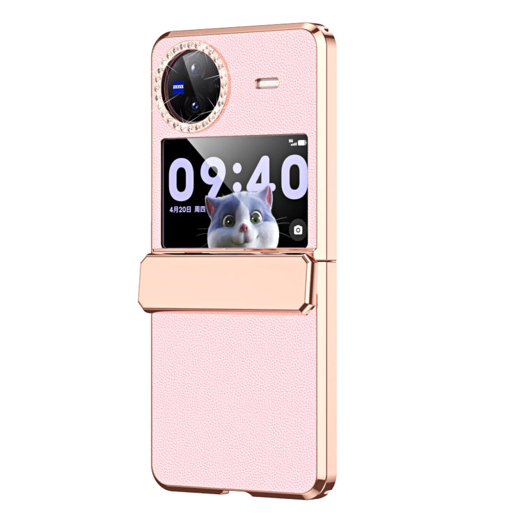 For vivo X Flip Plated Plain Leather Folding Phone Case with Hinge(Pink) - vivo Cases by PMC TechLife | Online Shopping South Africa | PMC TechLife