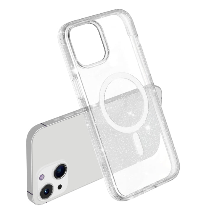 For iPhone 15 Terminator Style Glitter Powder MagSafe Magnetic Phone Case(White) - iPhone 15 Cases by PMC TechLife | Online Shopping South Africa | PMC TechLife