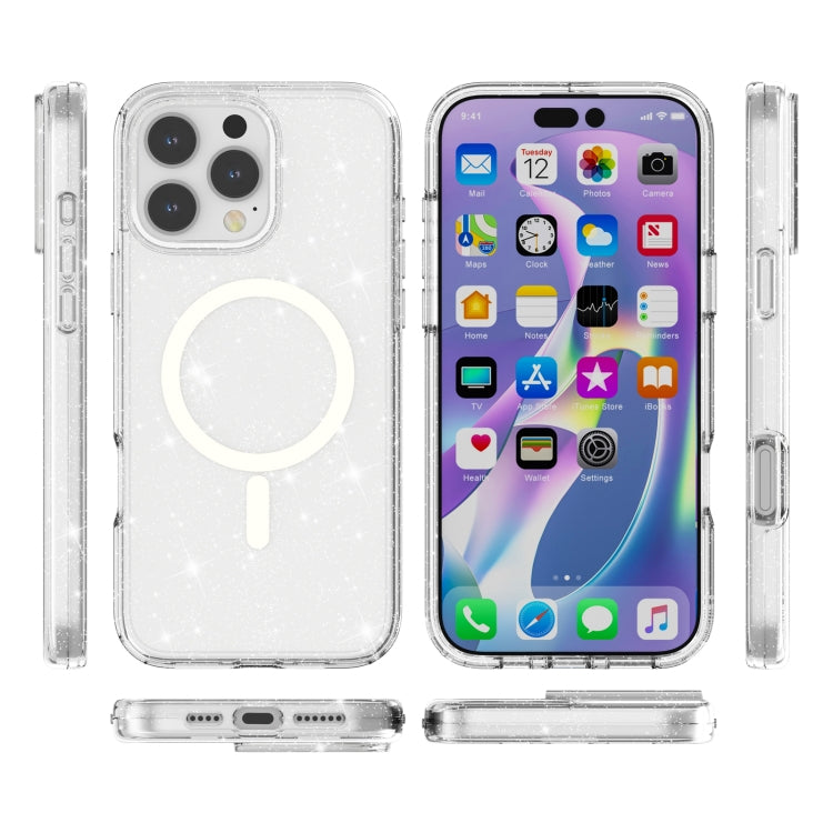 For iPhone 16 Pro Max Terminator Style Glitter Powder MagSafe Magnetic Phone Case(White) - iPhone 16 Pro Max Cases by PMC Jewellery | Online Shopping South Africa | PMC Jewellery | Buy Now Pay Later Mobicred