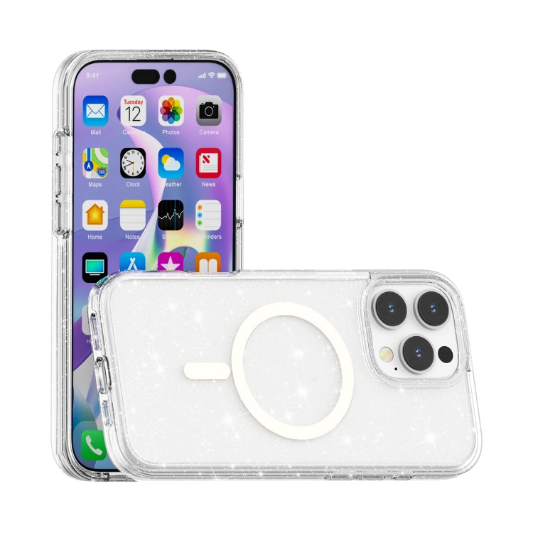 For iPhone 16 Pro Max Terminator Style Glitter Powder MagSafe Magnetic Phone Case(White) - iPhone 16 Pro Max Cases by PMC Jewellery | Online Shopping South Africa | PMC Jewellery | Buy Now Pay Later Mobicred