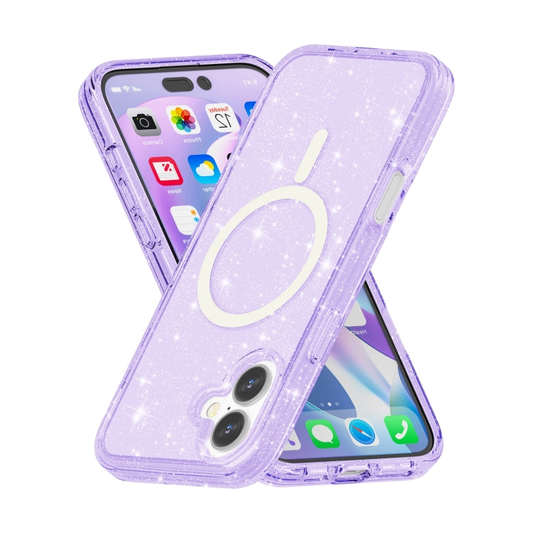 For iPhone 16 Terminator Style Glitter Powder MagSafe Magnetic Phone Case(Purple) - iPhone 16 Cases by PMC Jewellery | Online Shopping South Africa | PMC Jewellery | Buy Now Pay Later Mobicred