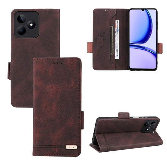 For Realme C53 4G / Narzo N53 4G Magnetic Clasp Leather Phone Case(Brown) - Realme Cases by PMC Jewellery | Online Shopping South Africa | PMC Jewellery | Buy Now Pay Later Mobicred