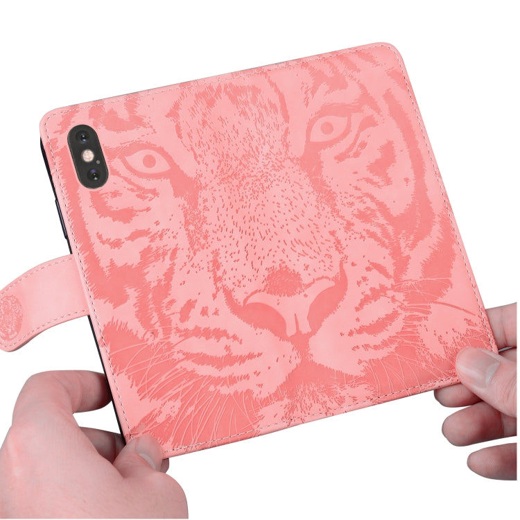 For iPhone 16e Tiger Embossing Pattern Leather Phone Case(Pink) - iPhone 16e Cases by PMC TechLife | Online Shopping South Africa | PMC TechLife | Buy Now Pay Later Mobicred