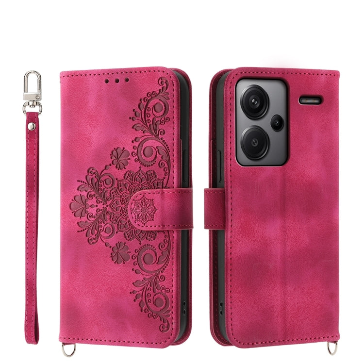 For Xiaomi Redmi Note 13 Pro+ Skin-feel Flowers Embossed Wallet Leather Phone Case(Wine Red) - Note 13 Pro+ Cases by PMC Jewellery | Online Shopping South Africa | PMC Jewellery | Buy Now Pay Later Mobicred