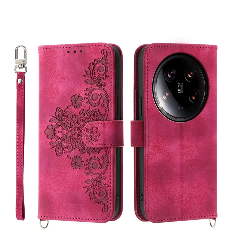 For Xiaomi 14 Ultra Skin-feel Flowers Embossed Wallet Leather Phone Case(Wine Red) - 14 Ultra Cases by PMC Jewellery | Online Shopping South Africa | PMC Jewellery | Buy Now Pay Later Mobicred