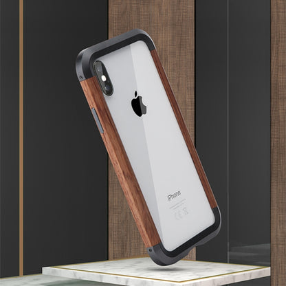 For iPhone X / XS R-JUST Metal + Wood Frame Protective Case - More iPhone Cases by R-JUST | Online Shopping South Africa | PMC Jewellery | Buy Now Pay Later Mobicred