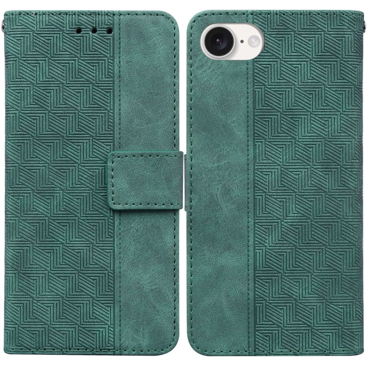 For iPhone 16e Geometric Embossed Leather Phone Case(Green) - iPhone 16e Cases by PMC TechLife | Online Shopping South Africa | PMC TechLife | Buy Now Pay Later Mobicred