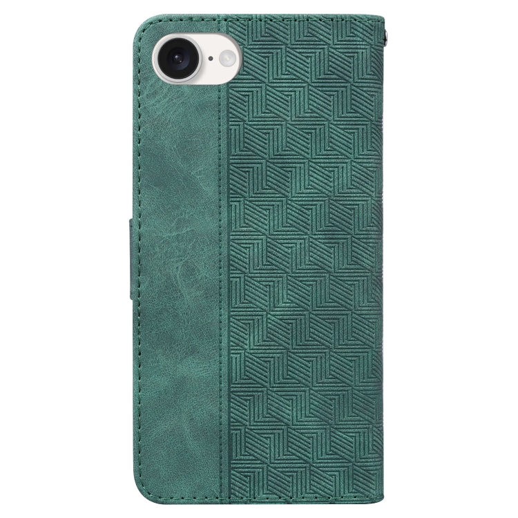 For iPhone 16e Geometric Embossed Leather Phone Case(Green) - iPhone 16e Cases by PMC TechLife | Online Shopping South Africa | PMC TechLife | Buy Now Pay Later Mobicred