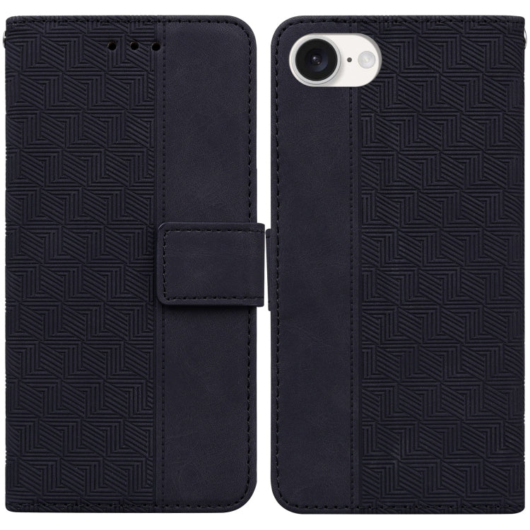 For iPhone 16e Geometric Embossed Leather Phone Case(Black) - iPhone 16e Cases by PMC TechLife | Online Shopping South Africa | PMC TechLife | Buy Now Pay Later Mobicred