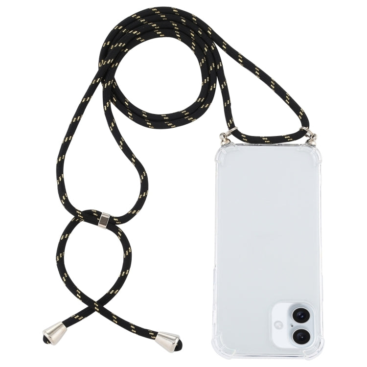 For iPhone 16 Plus Four-Corner Shockproof Transparent TPU Case with Lanyard(Black Gold) - free shipping - PMC TechLife - Order now!