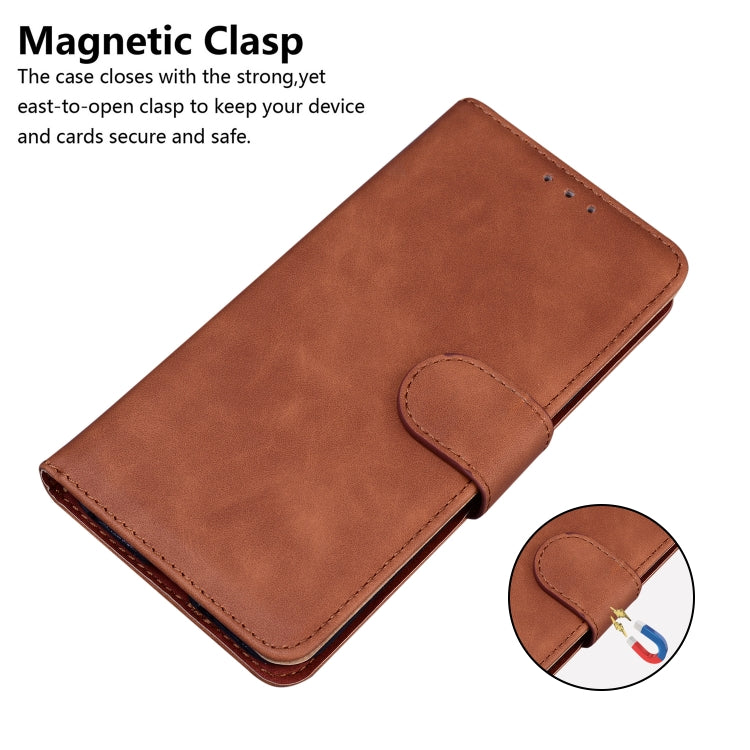 For iPhone 16e Skin Feel Pure Color Flip Leather Phone Case(Brown) - iPhone 16e Cases by PMC TechLife | Online Shopping South Africa | PMC TechLife | Buy Now Pay Later Mobicred