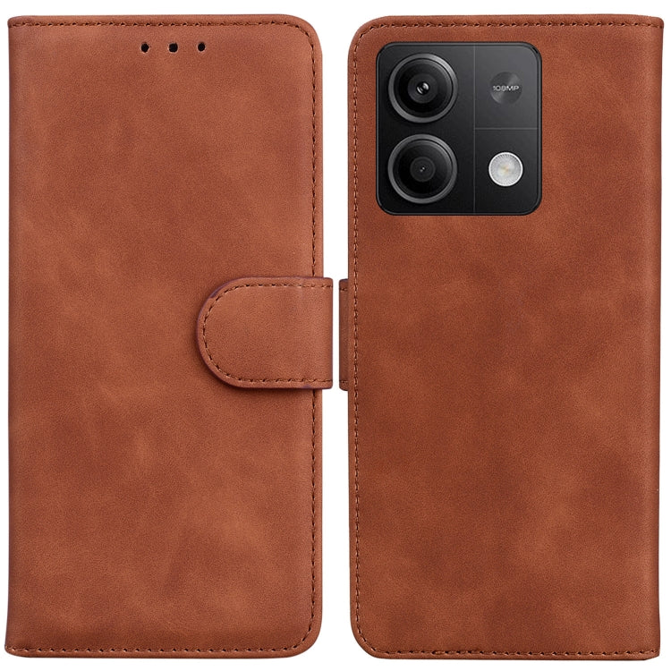 For Xiaomi Redmi Note 13 5G Skin Feel Pure Color Flip Leather Phone Case(Brown) - Note 13 Cases by PMC Jewellery | Online Shopping South Africa | PMC Jewellery | Buy Now Pay Later Mobicred