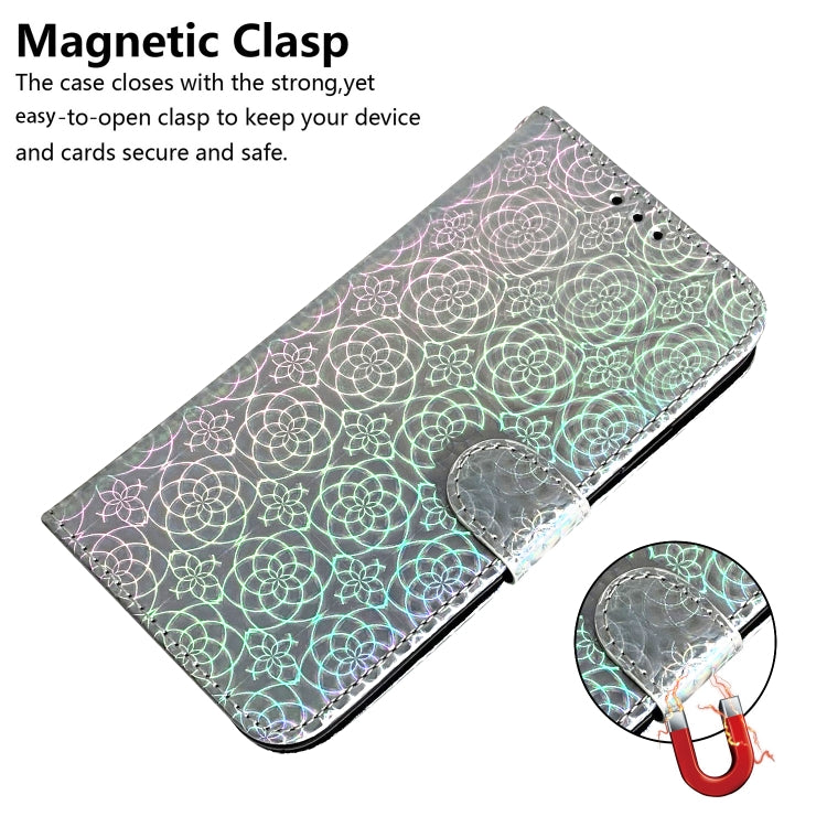 For iPhone 16e Colorful Magnetic Buckle Leather Phone Case(Silver) - iPhone 16e Cases by PMC TechLife | Online Shopping South Africa | PMC TechLife | Buy Now Pay Later Mobicred