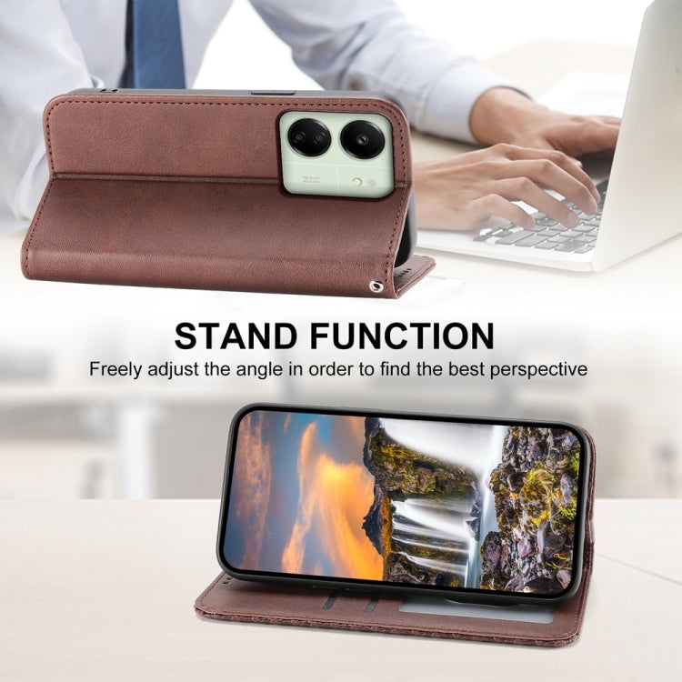 For Xiaomi Redmi 13C Cubic Grid Calf Texture Magnetic Leather Phone Case(Brown) - 13C Cases by PMC TechLife | Online Shopping South Africa | PMC TechLife | Buy Now Pay Later Mobicred