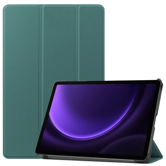 For Samsung Galaxy Tab S9 FE Custer Pure Color 3-Fold Holder Smart Leather Tablet Case(Dark Green) - Galaxy Tab S9 FE by PMC Jewellery | Online Shopping South Africa | PMC Jewellery | Buy Now Pay Later Mobicred