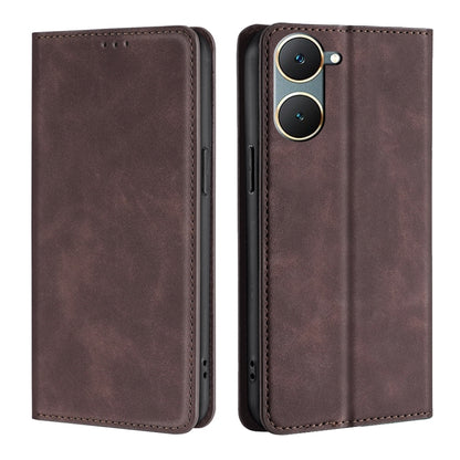 For vivo Y03 4G Skin Feel Magnetic Leather Phone Case(Dark Brown) - vivo Cases by PMC Jewellery | Online Shopping South Africa | PMC Jewellery | Buy Now Pay Later Mobicred