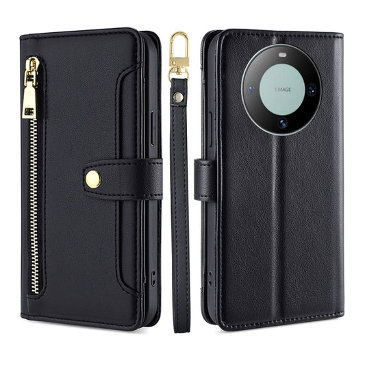 For Huawei Mate 60 Lite Sheep Texture Cross-body Zipper Wallet Leather Phone Case(Black) - Huawei Cases by PMC Jewellery | Online Shopping South Africa | PMC Jewellery | Buy Now Pay Later Mobicred