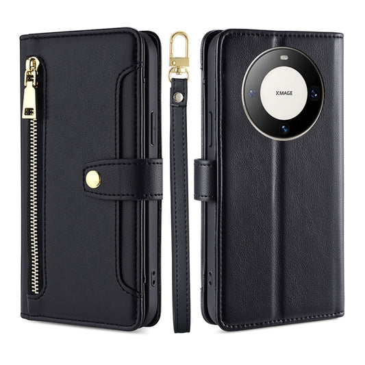 For Huawei Mate 60 Pro / Pro+ Lite Sheep Texture Cross-body Zipper Wallet Leather Phone Case(Black) - Huawei Cases by PMC Jewellery | Online Shopping South Africa | PMC Jewellery | Buy Now Pay Later Mobicred