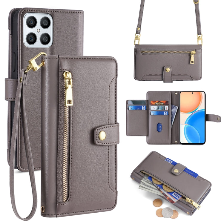 For Honor X8 Sheep Texture Cross-body Zipper Wallet Leather Phone Case(Grey) - Honor Cases by PMC TechLife | Online Shopping South Africa | PMC TechLife | Buy Now Pay Later Mobicred