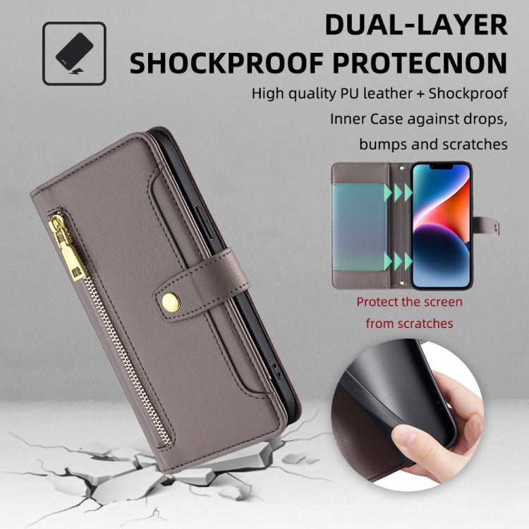 For Honor X8 Sheep Texture Cross-body Zipper Wallet Leather Phone Case(Grey) - Honor Cases by PMC TechLife | Online Shopping South Africa | PMC TechLife | Buy Now Pay Later Mobicred