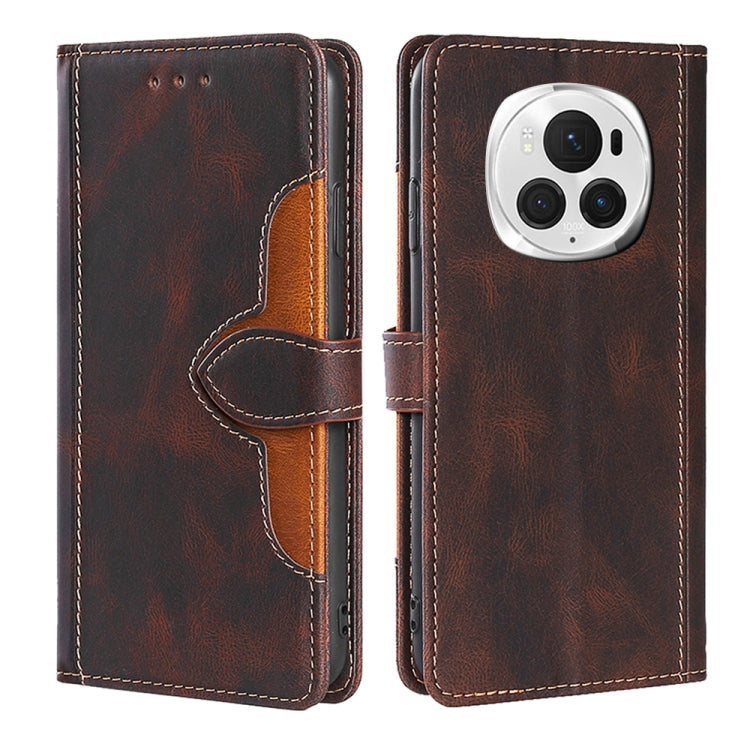 For Honor Magic6 Pro 5G Skin Feel Magnetic Buckle Leather Phone Case(Brown) - Honor Cases by PMC Jewellery | Online Shopping South Africa | PMC Jewellery | Buy Now Pay Later Mobicred