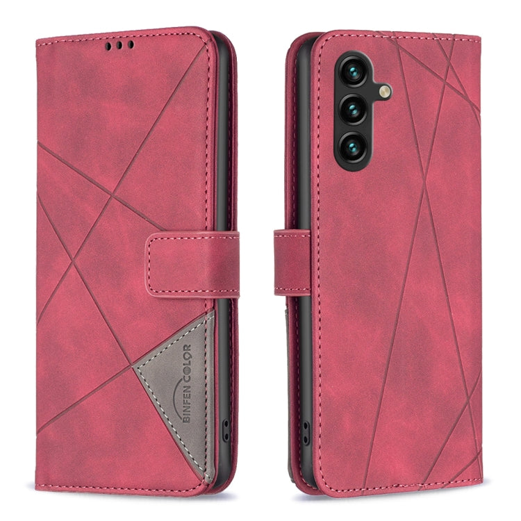 For Samsung Galaxy A55 Magnetic Buckle Rhombus Texture Leather Phone Case(Red) - Galaxy Phone Cases by PMC TechLife | Online Shopping South Africa | PMC TechLife | Buy Now Pay Later Mobicred