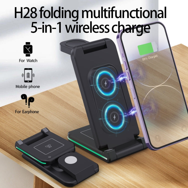 H28 15W 5 in 1 Folding Multifunctional Wireless Charger(Black) - Wireless Charger by PMC Jewellery | Online Shopping South Africa | PMC Jewellery | Buy Now Pay Later Mobicred