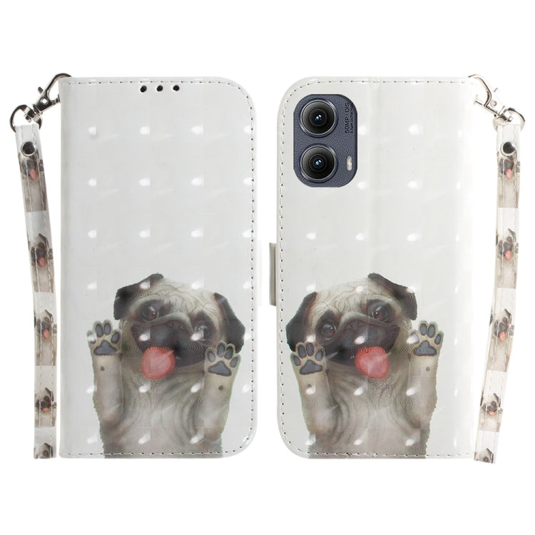 For Motorola Edge 2024 3D Colored Flip Leather Phone Case(Pug) - Motorola Cases by PMC Jewellery | Online Shopping South Africa | PMC Jewellery | Buy Now Pay Later Mobicred