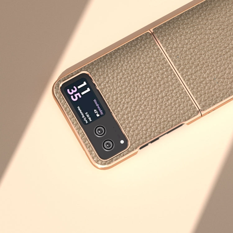 For Motorola Razr 40 Nano Electroplating Genuine Leather Litchi Texture Phone Case(Grey) - Motorola Cases by PMC TechLife | Online Shopping South Africa | PMC TechLife | Buy Now Pay Later Mobicred