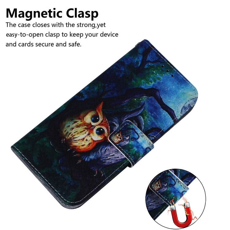 For iPhone 16e Coloured Drawing Flip Leather Phone Case(Oil Painting Owl) - iPhone 16e Cases by PMC TechLife | Online Shopping South Africa | PMC TechLife | Buy Now Pay Later Mobicred