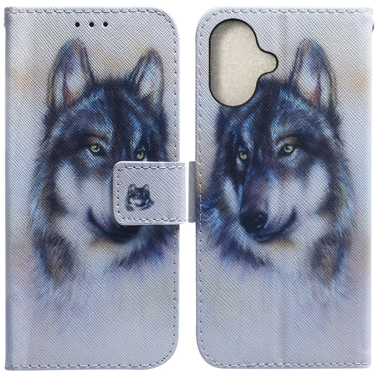 For iPhone 16 Coloured Drawing Flip Leather Phone Case(White Wolf) - iPhone 16 Cases by PMC TechLife | Online Shopping South Africa | PMC TechLife | Buy Now Pay Later Mobicred